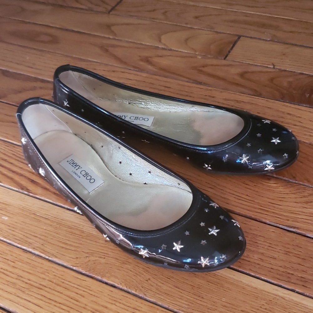 Jimmy Choo Black Flats with Silver Stars